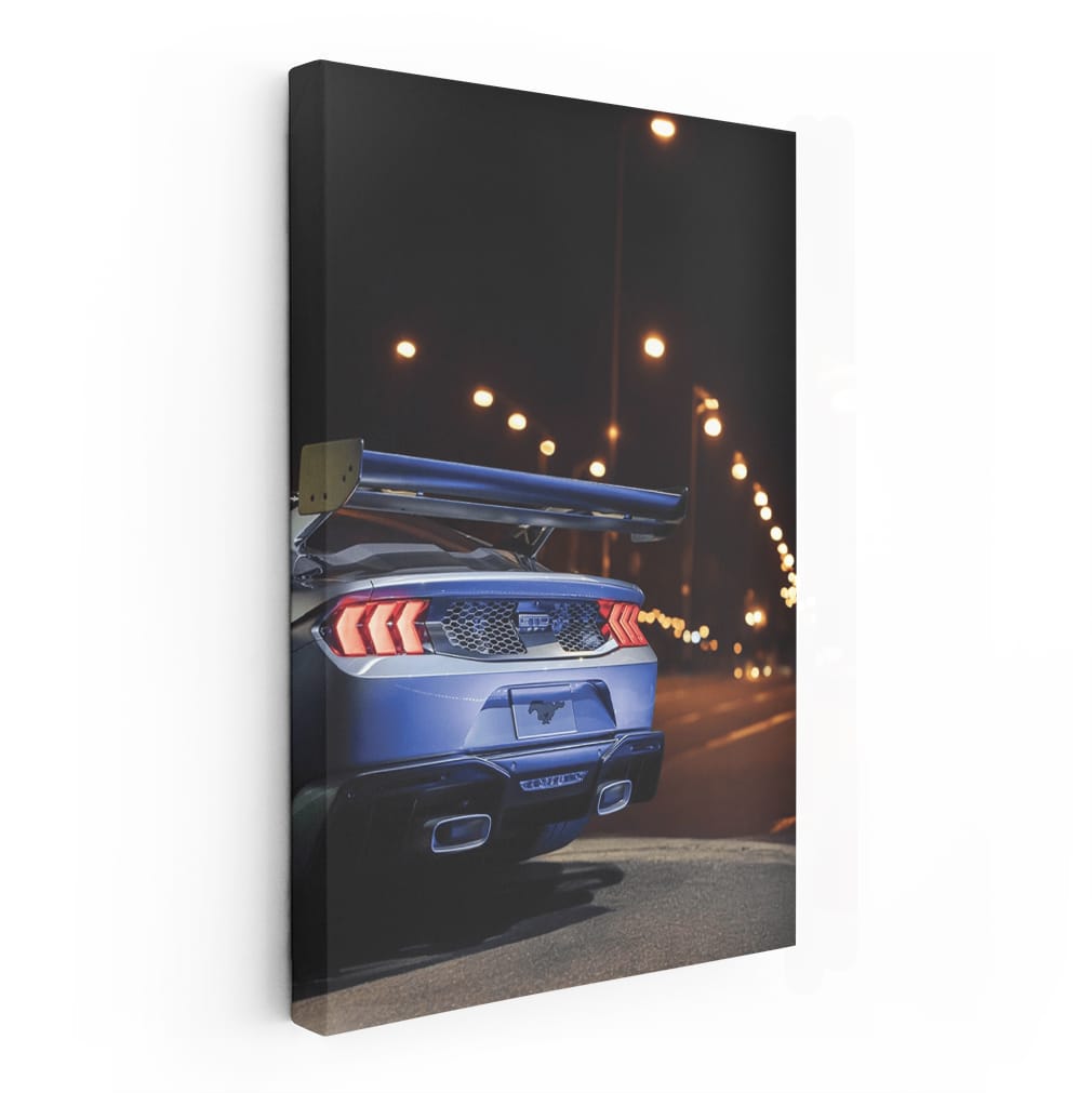 Nighttime Journey: Mustang Roars on Road - Power Unleashed