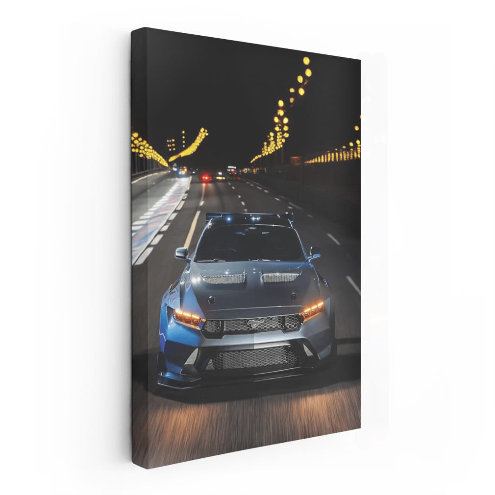 Nighttime Drive: Mustang on Road - Bold and Free