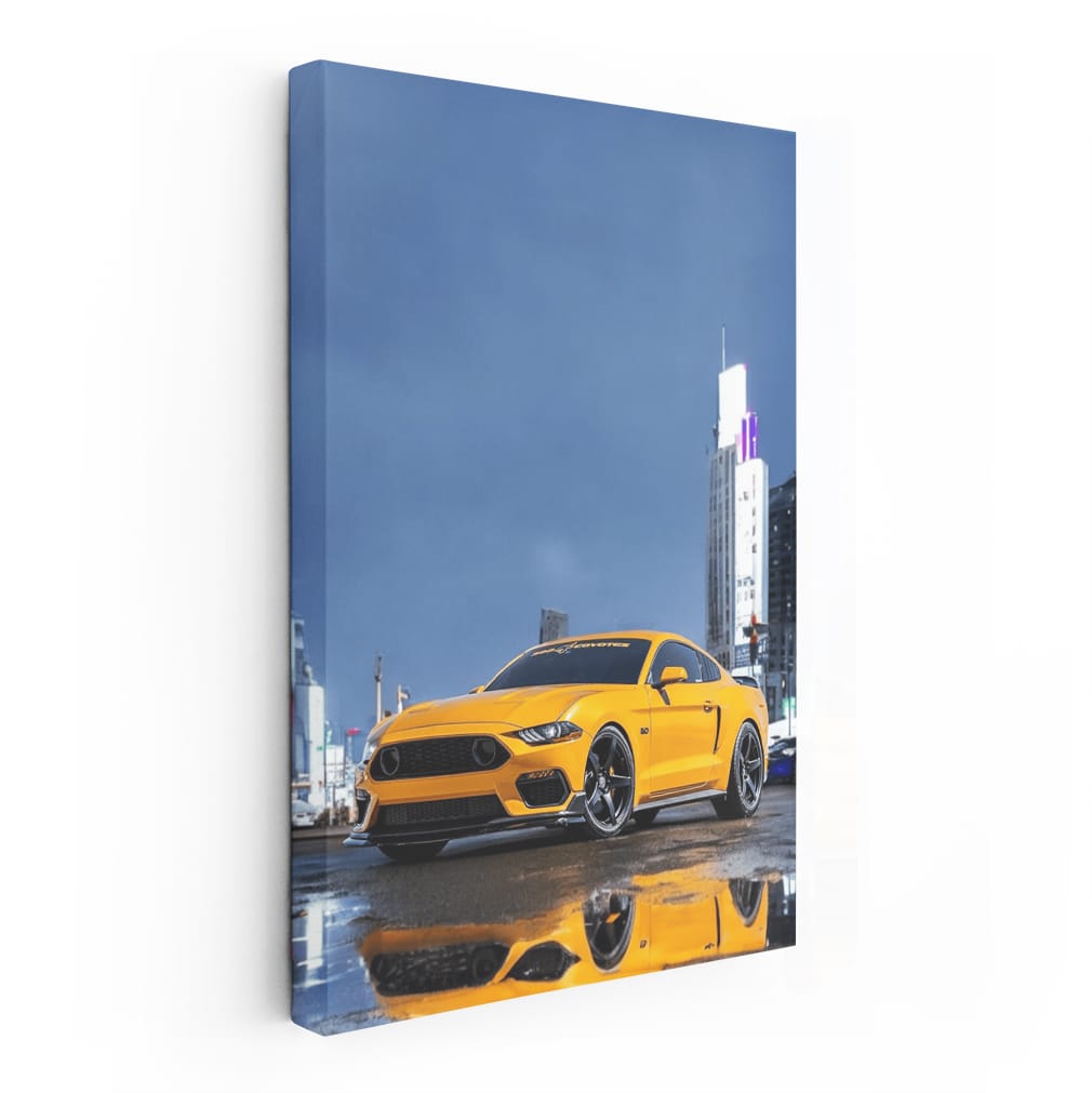 Yellow Mustang by Night City - Power and Elegance