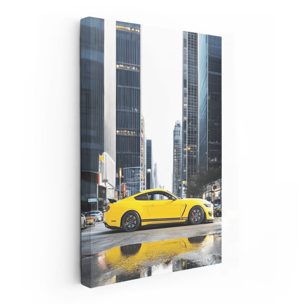 Yellow Mustang in Metropolis - Classic Power and Style