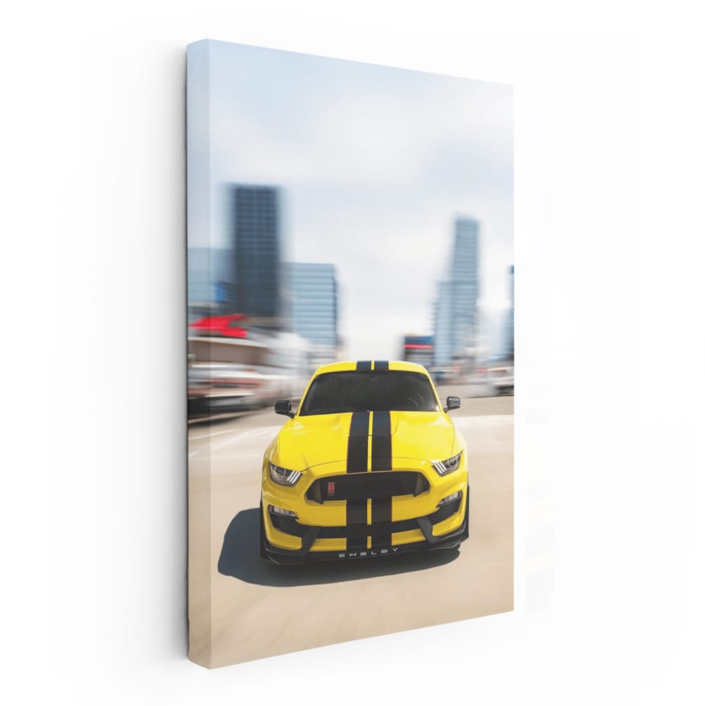 Vibrant Yellow Mustang Roams Urban Jungle - Bold & Free