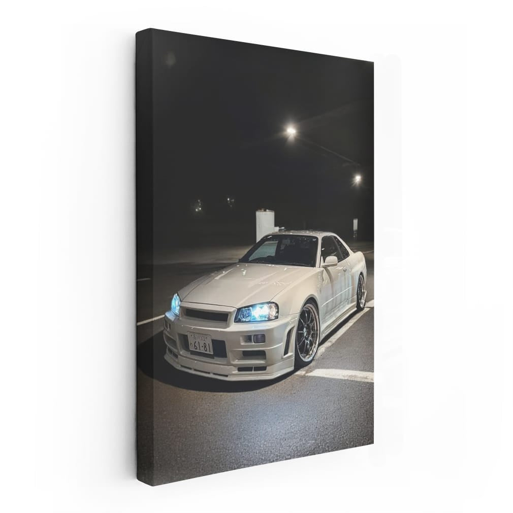White Nissan Skyline GT-R R34 in Parking Lot - Iconic Speedster