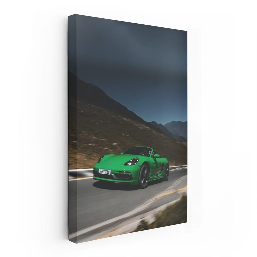 Green Porsche 718 at Dusk in Mountains - Elegance in Motion