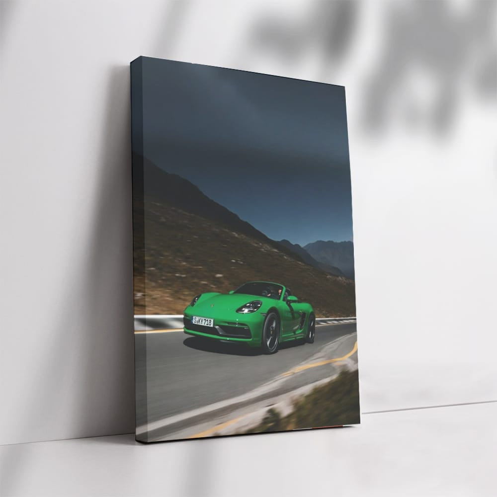 Green Porsche 718 at Dusk in Mountains - Elegance in Motion