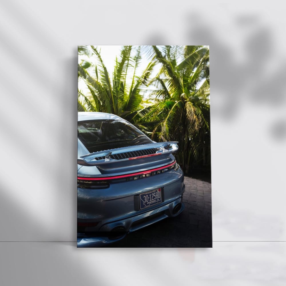 Porsche in Gemini Blue Metallic Under Palms - Timeless Elegance