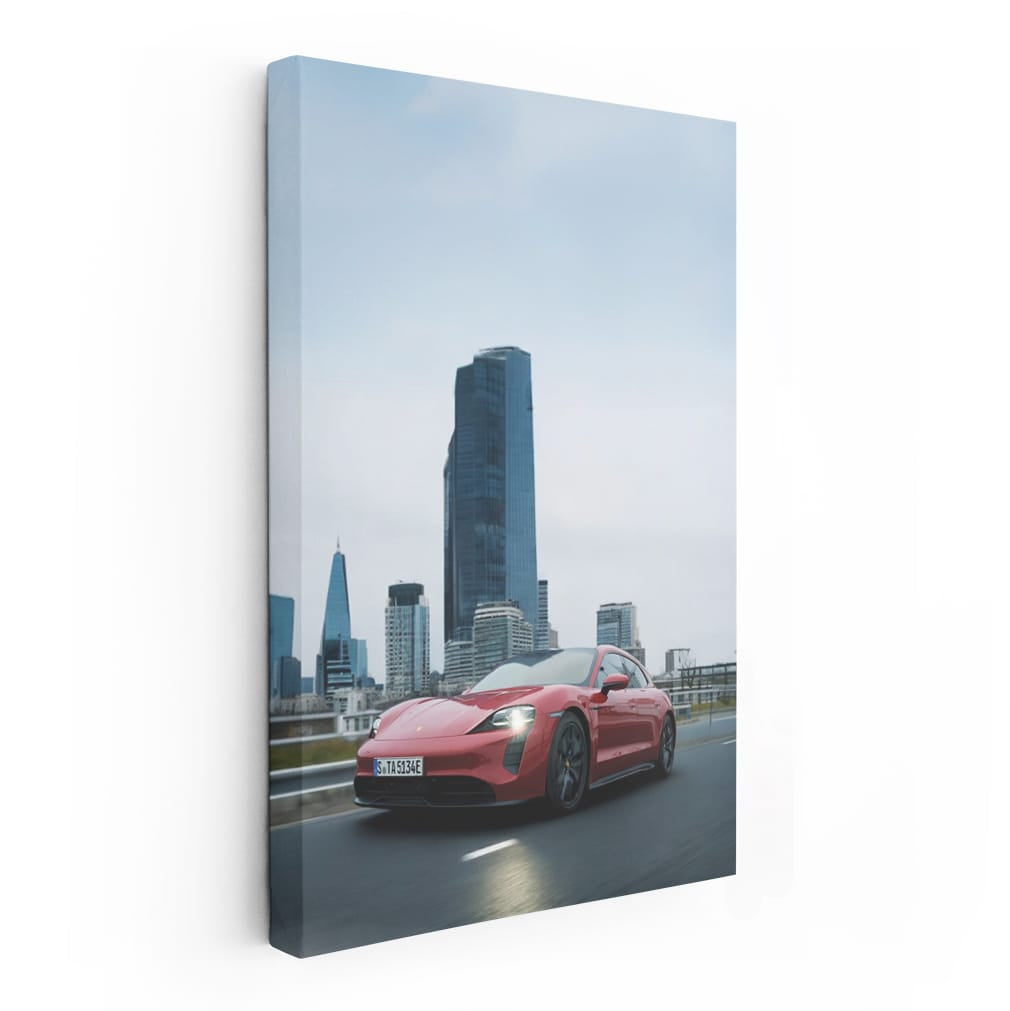 Red Porsche in Urban Landscape - Power and Elegance