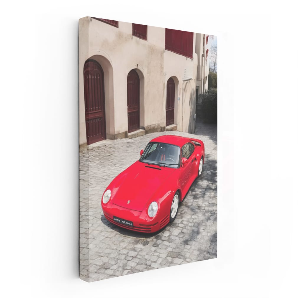 Classic Red Porsche 959 in Historic Town - Timeless Icon