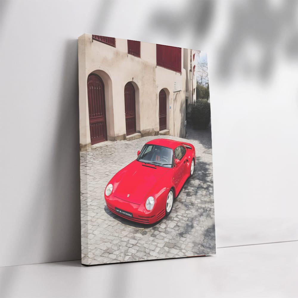 Classic Red Porsche 959 in Historic Town - Timeless Icon