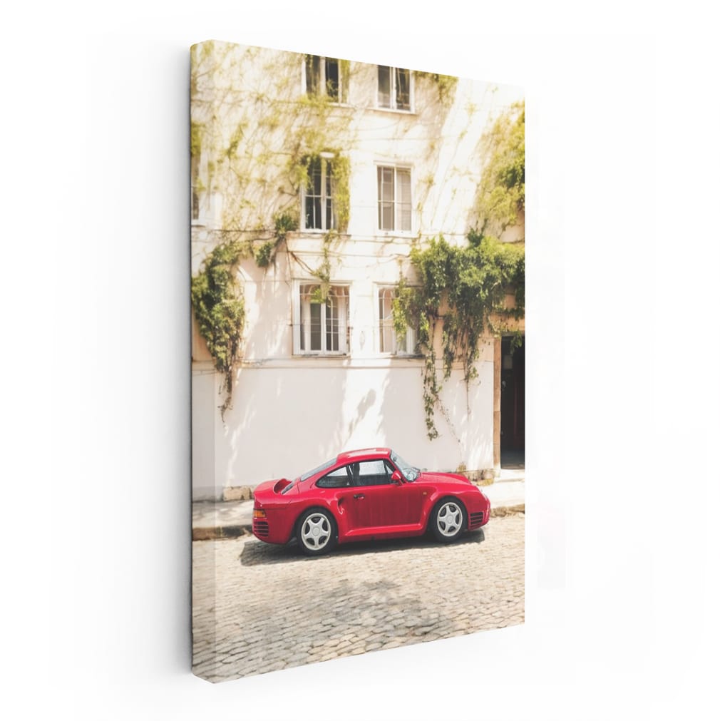 Vintage Red Porsche 959 Roaming Historic Streets - Classic Icon