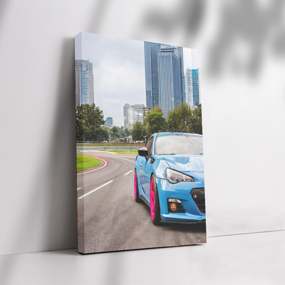 Blue Subaru BRZ Cruises City Streets - Sleek Urban Sportster
