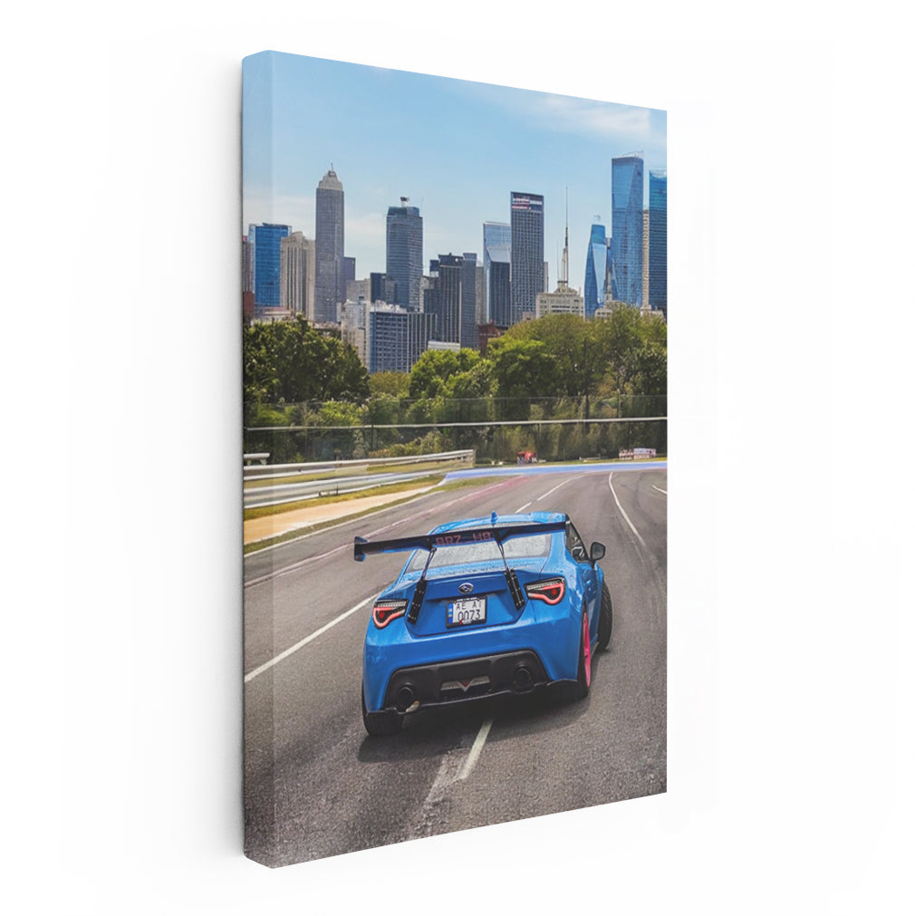 Blue Subaru BRZ Cruising Through Cityscape - Sporty Elegance