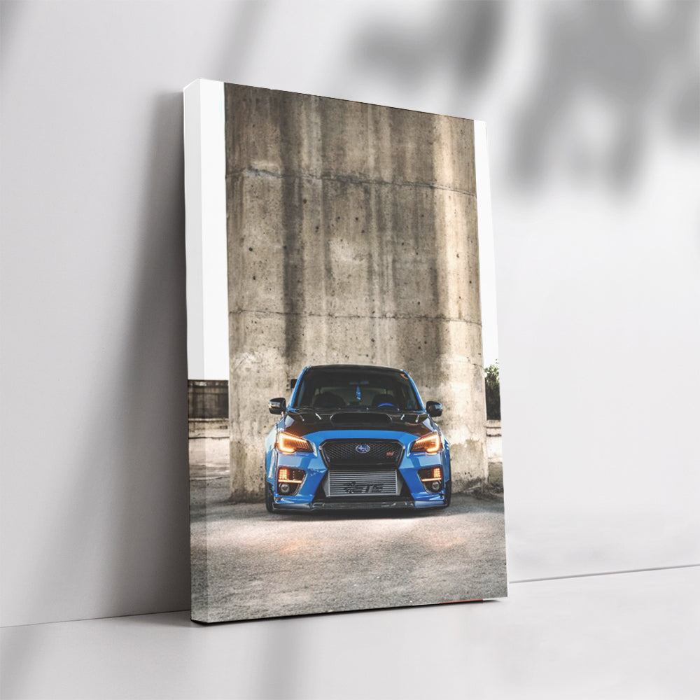Blue Subaru WRX by Concrete Wall - Sporty & Bold