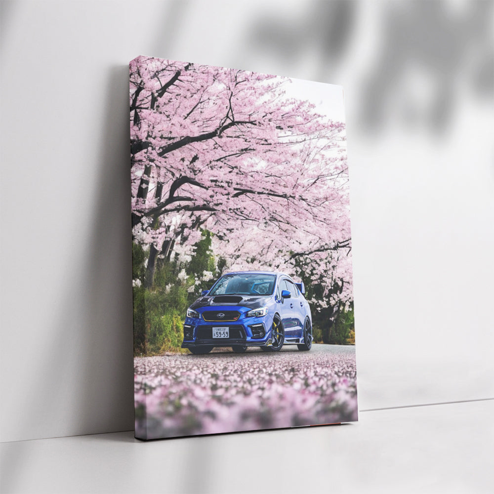 Subaru WRX in Blue Beneath Sakura - Sporty Elegance