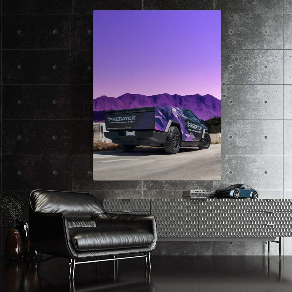 Tesla Cybertruck with Purple Mountains - Futuristic Power