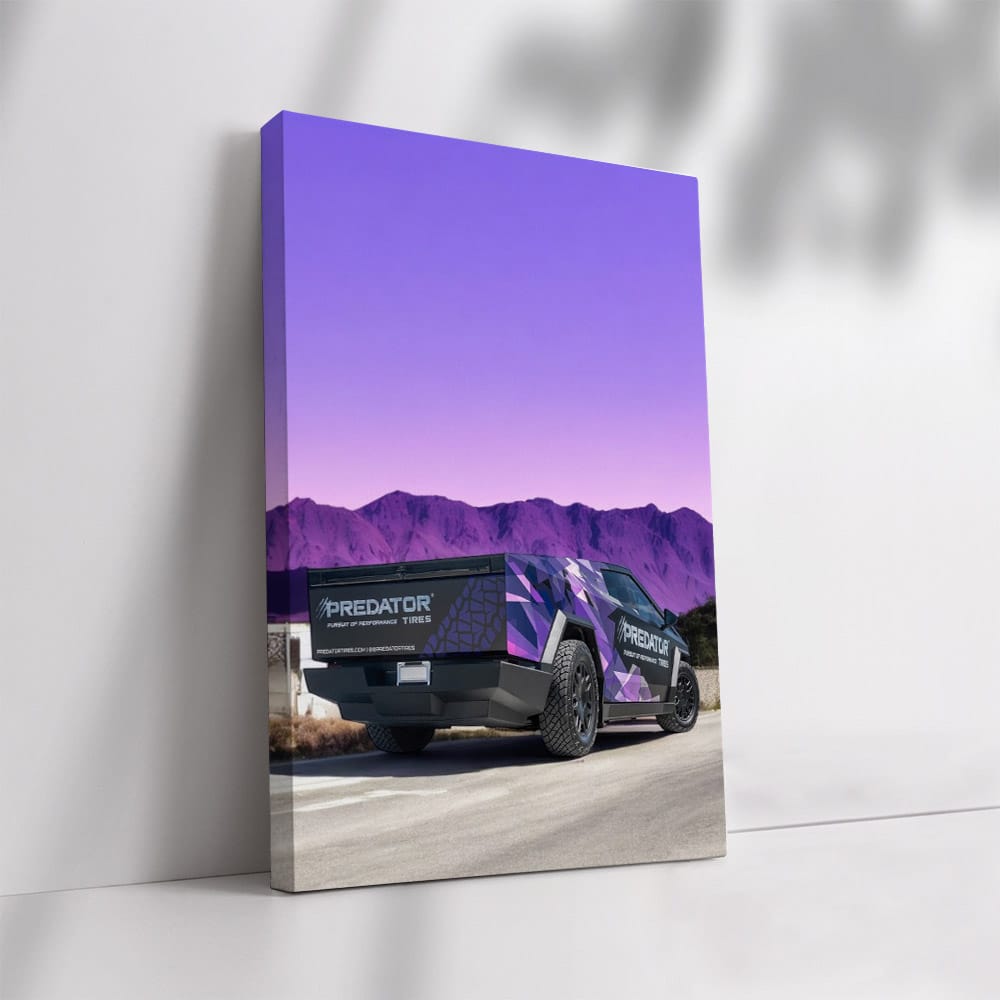 Tesla Cybertruck with Purple Mountains - Futuristic Power