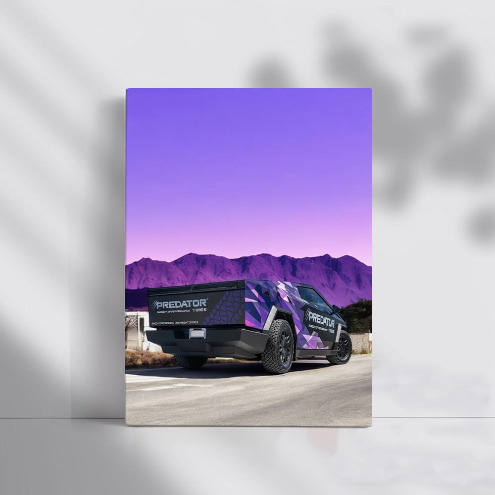 Tesla Cybertruck with Purple Mountains - Futuristic Power