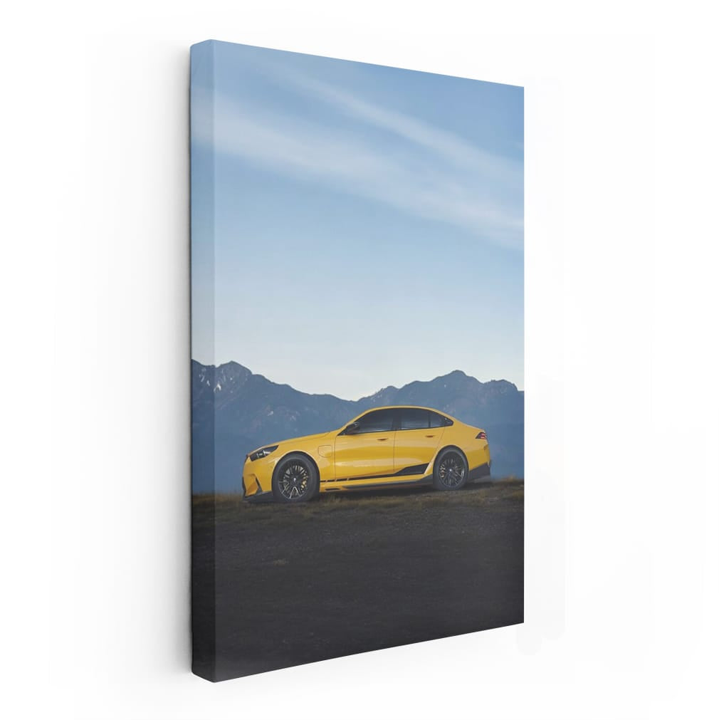 Yellow BMW M5 G90 Sedan in Mountains - Powerful Elegance