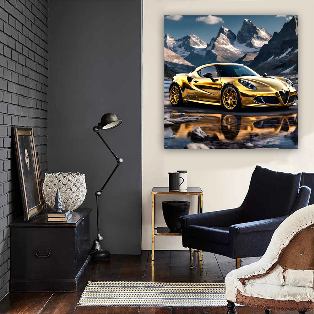 Gold Alfa Romeo 4C Ascends Mountain - Elegance Meets Power