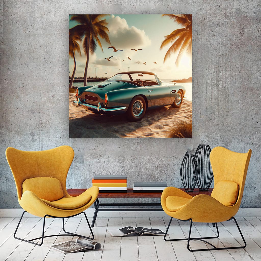 Vintage Aston Martin on Beach - Classic Elegance in Motion