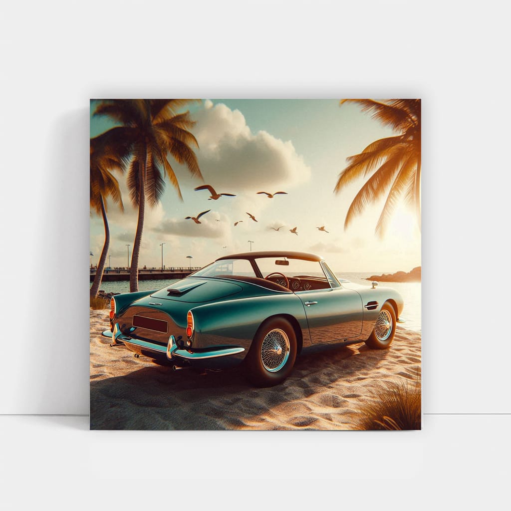 Vintage Aston Martin on Beach - Classic Elegance in Motion