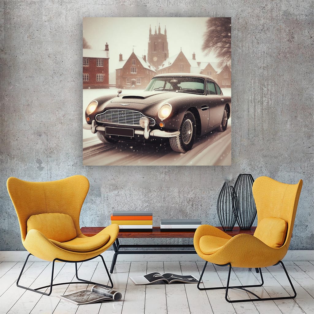 Vintage Aston Martin in Snowfall - Timeless Elegance