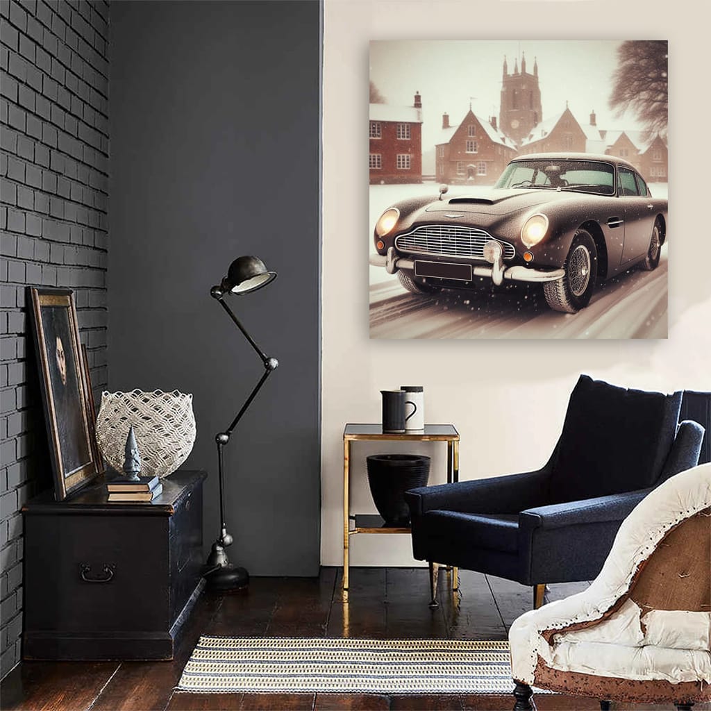 Vintage Aston Martin in Snowfall - Timeless Elegance
