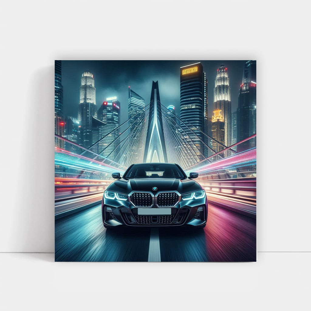 BMW 3 Series on Bridge at Night: Elegance in Motion