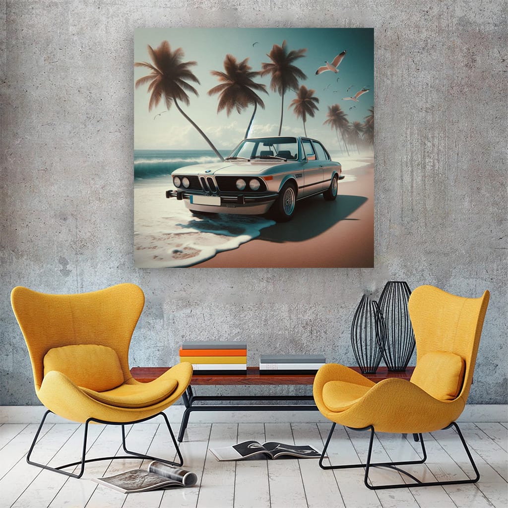 Classic BMW Coupe on Beach - Timeless Elegance