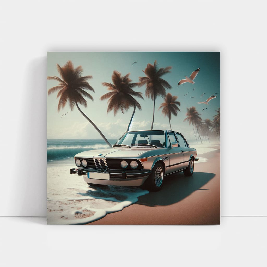 Classic BMW Coupe on Beach - Timeless Elegance