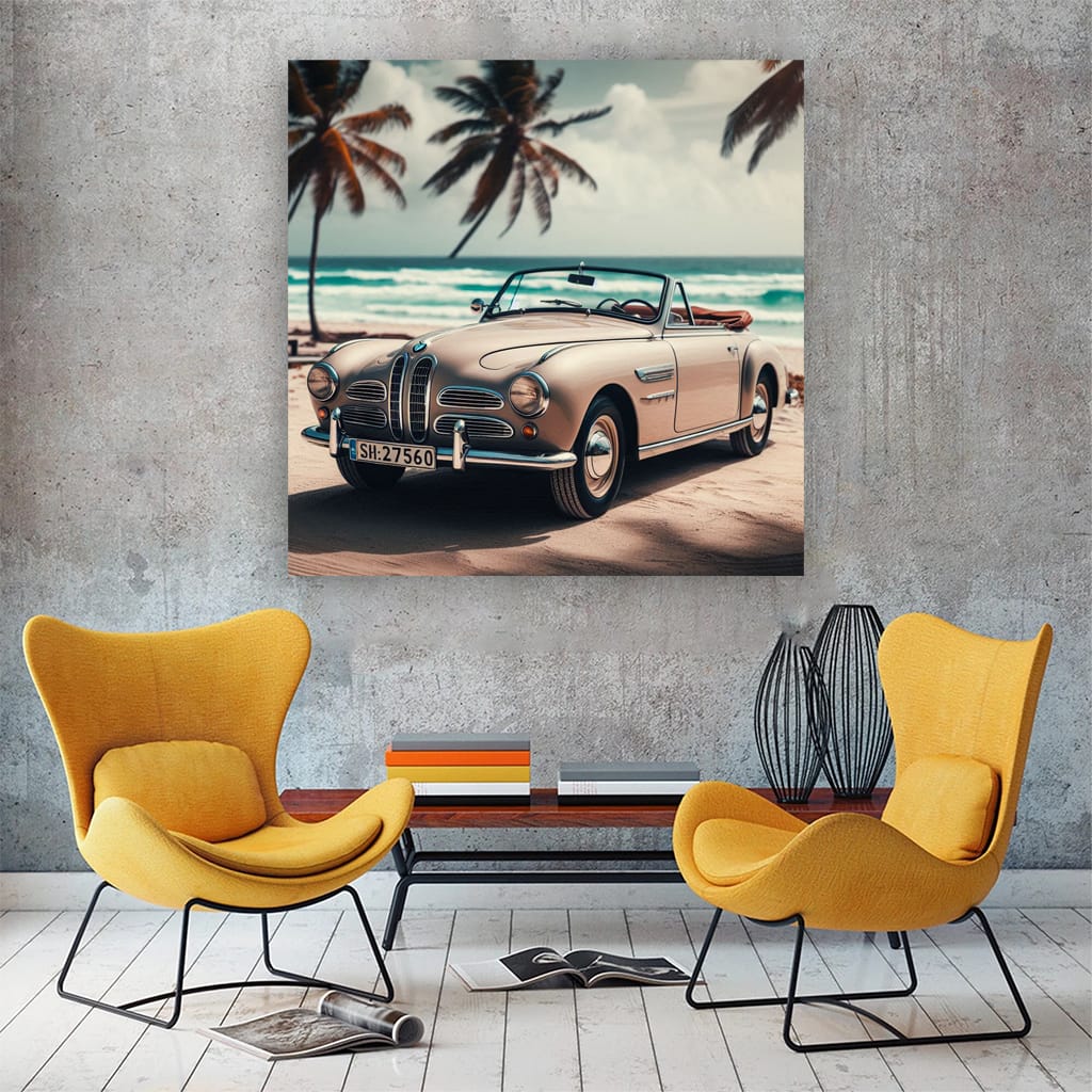Vintage BMW Convertible by Beach - Timeless Elegance