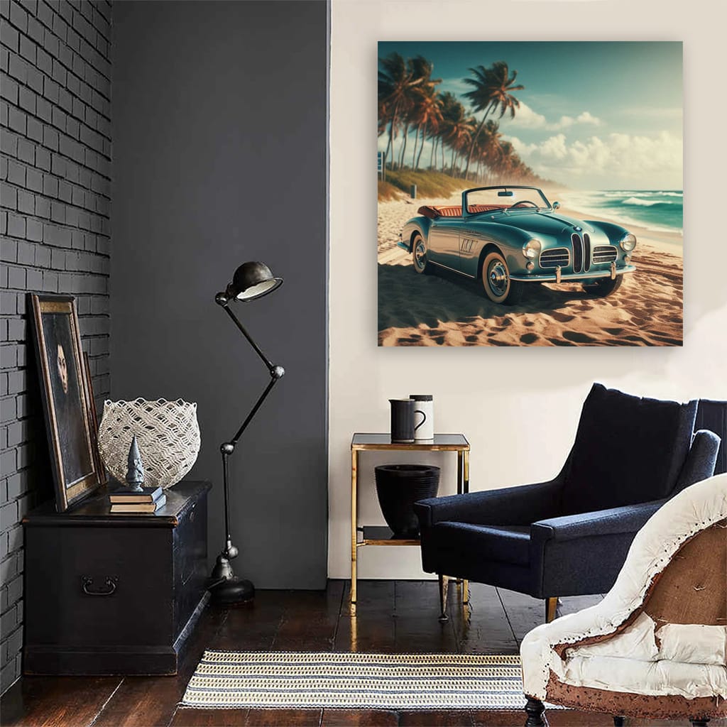 Vintage BMW Convertible by Beach - Timeless Elegance