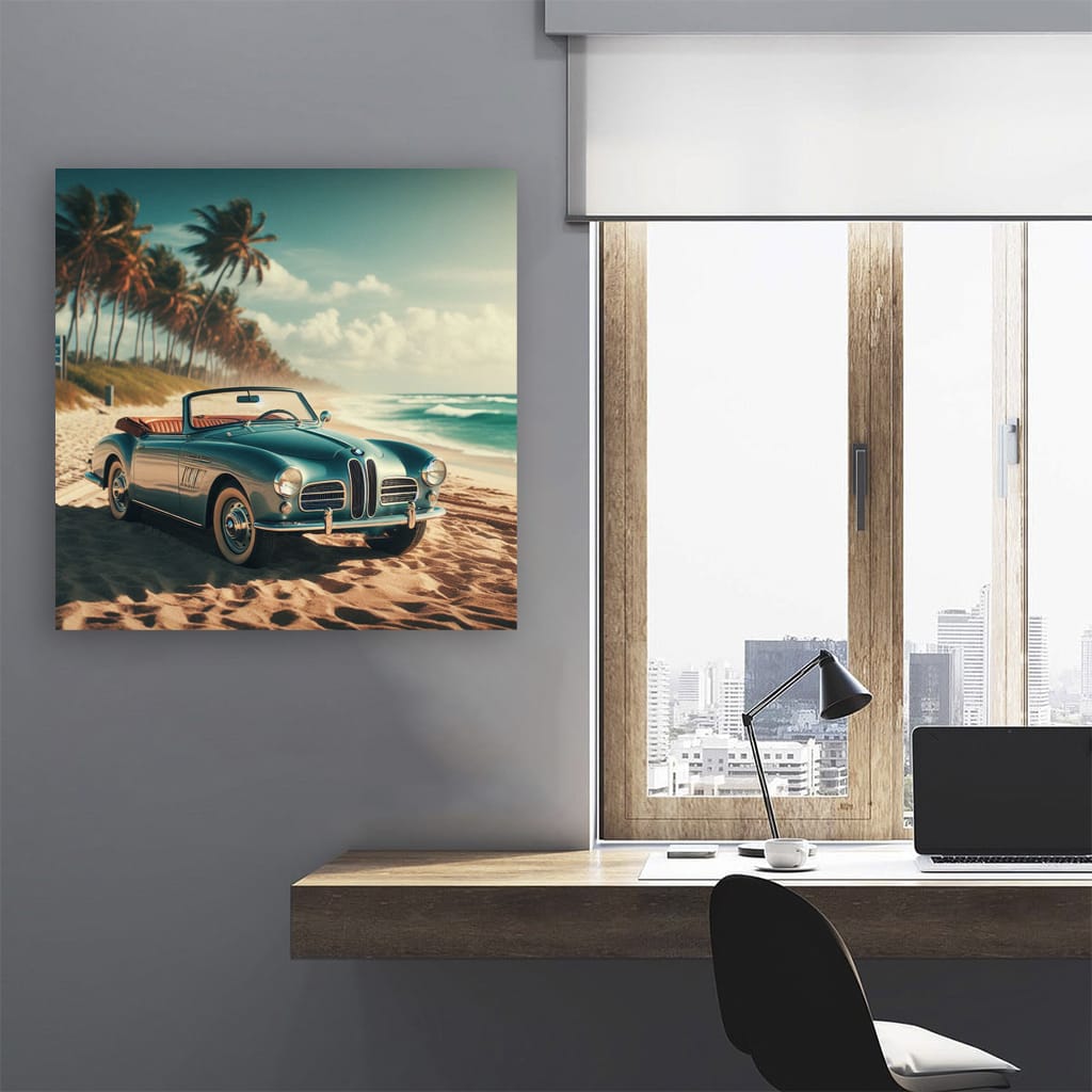 Vintage BMW Convertible by Beach - Timeless Elegance