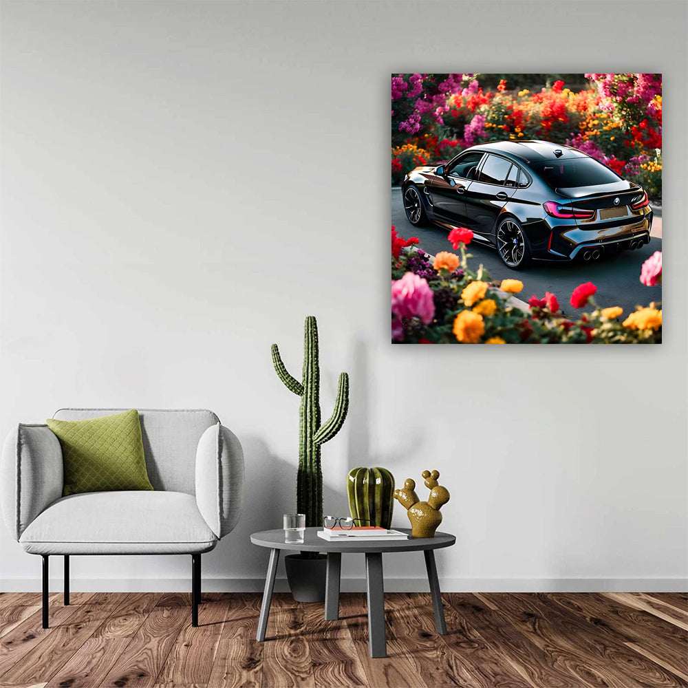 Black BMW M3 Among Flowers - Elegance Meets Performance