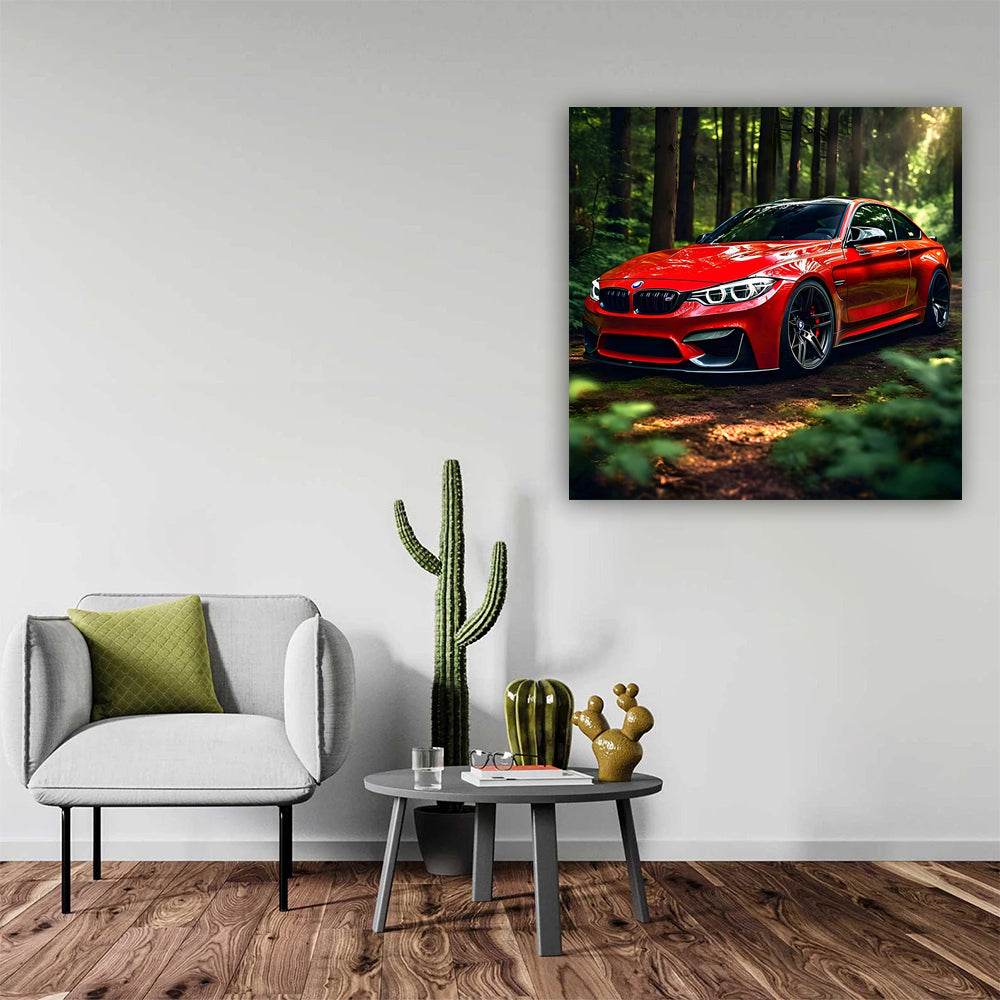 Stunning Red BMW M4 in Forest - Power Meets Elegance