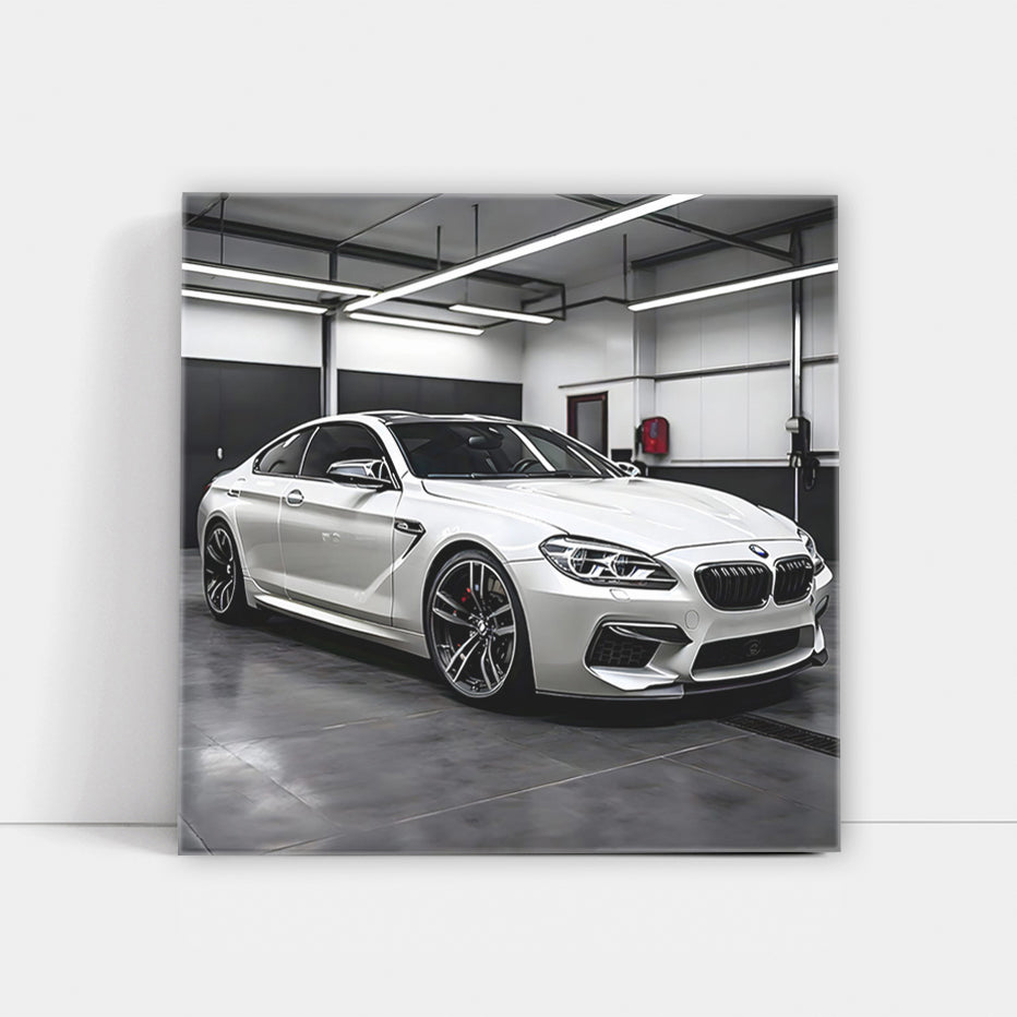 White BMW M6 Parked in Garage - Sporty Elegance