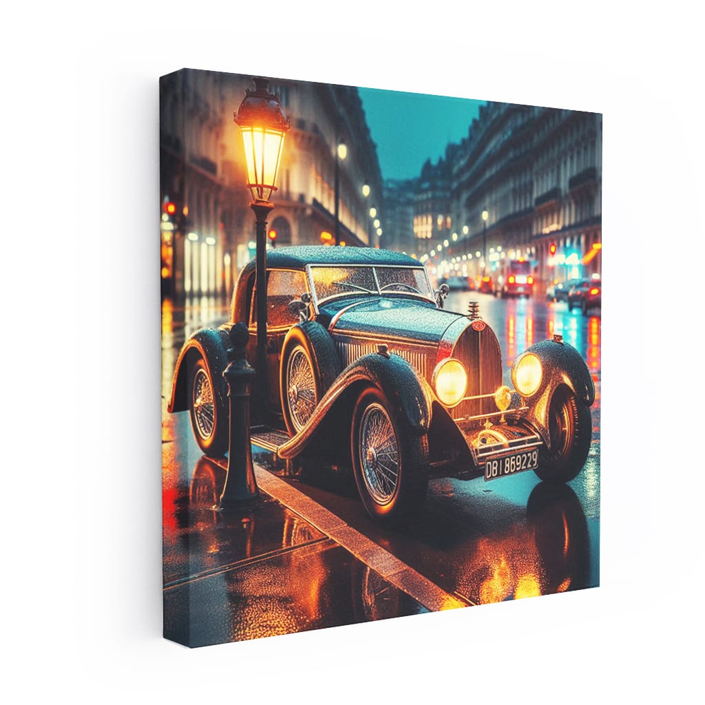 Vintage Bugatti Under Moonlight - Classic Elegance at Night