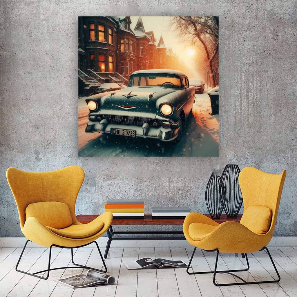 Retro Chevrolet in Snowfall - Classic Elegance on Wheels