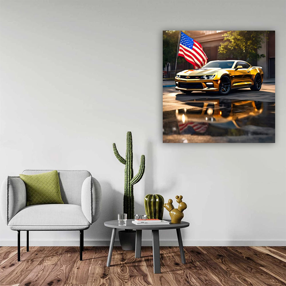Chevrolet Camaro 1LE in Gold with US Flag - Bold & Powerful