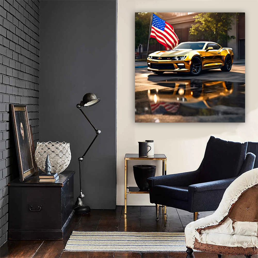 Chevrolet Camaro 1LE in Gold with US Flag - Bold & Powerful