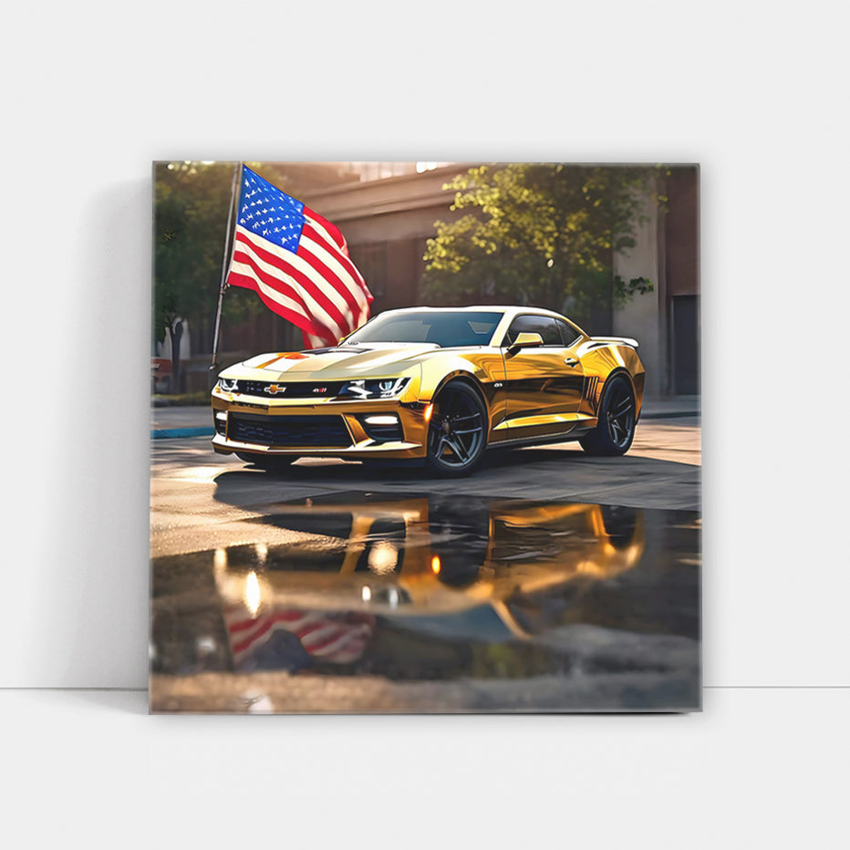 Chevrolet Camaro 1LE in Gold with US Flag - Bold & Powerful