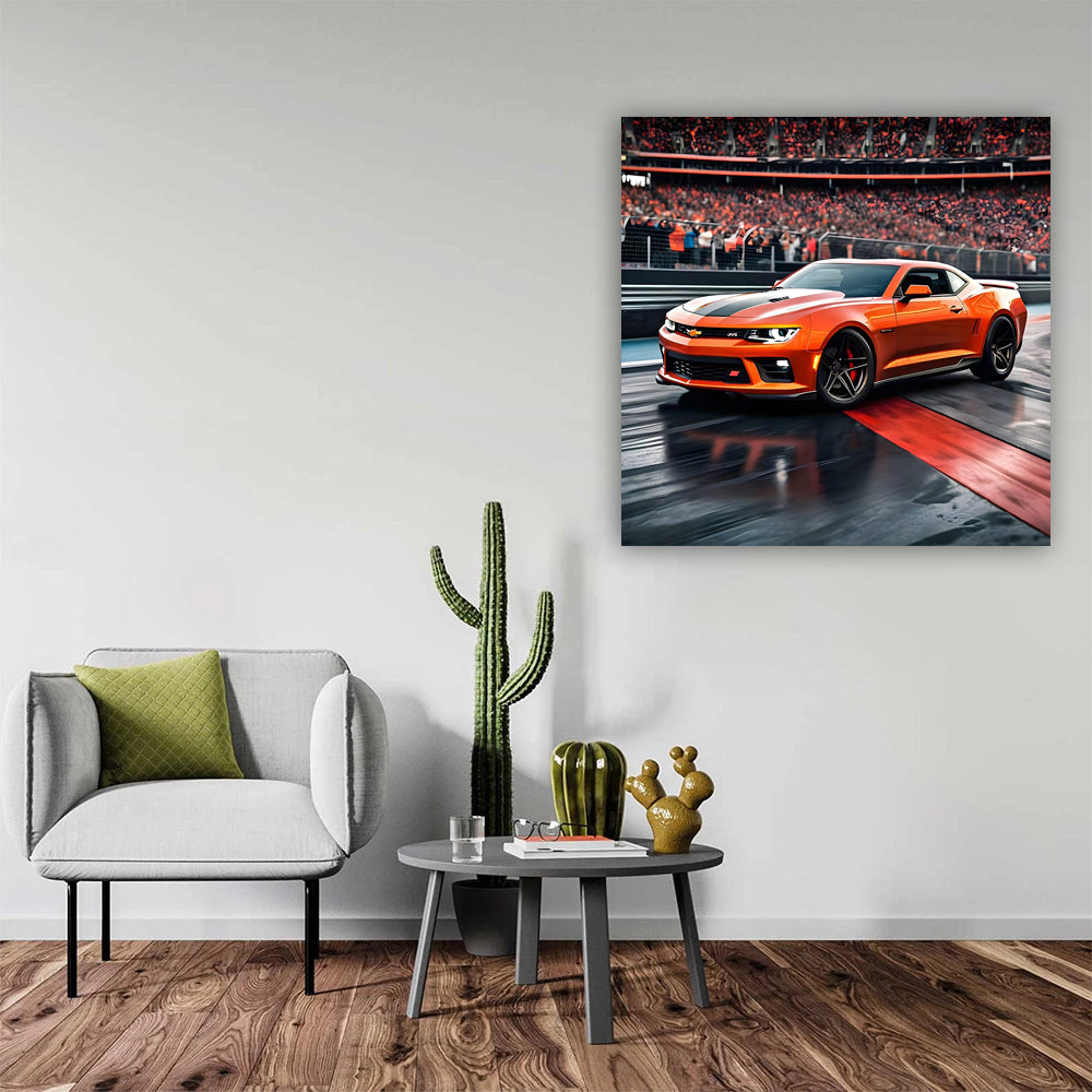 Orange Chevrolet Camaro SS on Racing Track - Power Unleashed