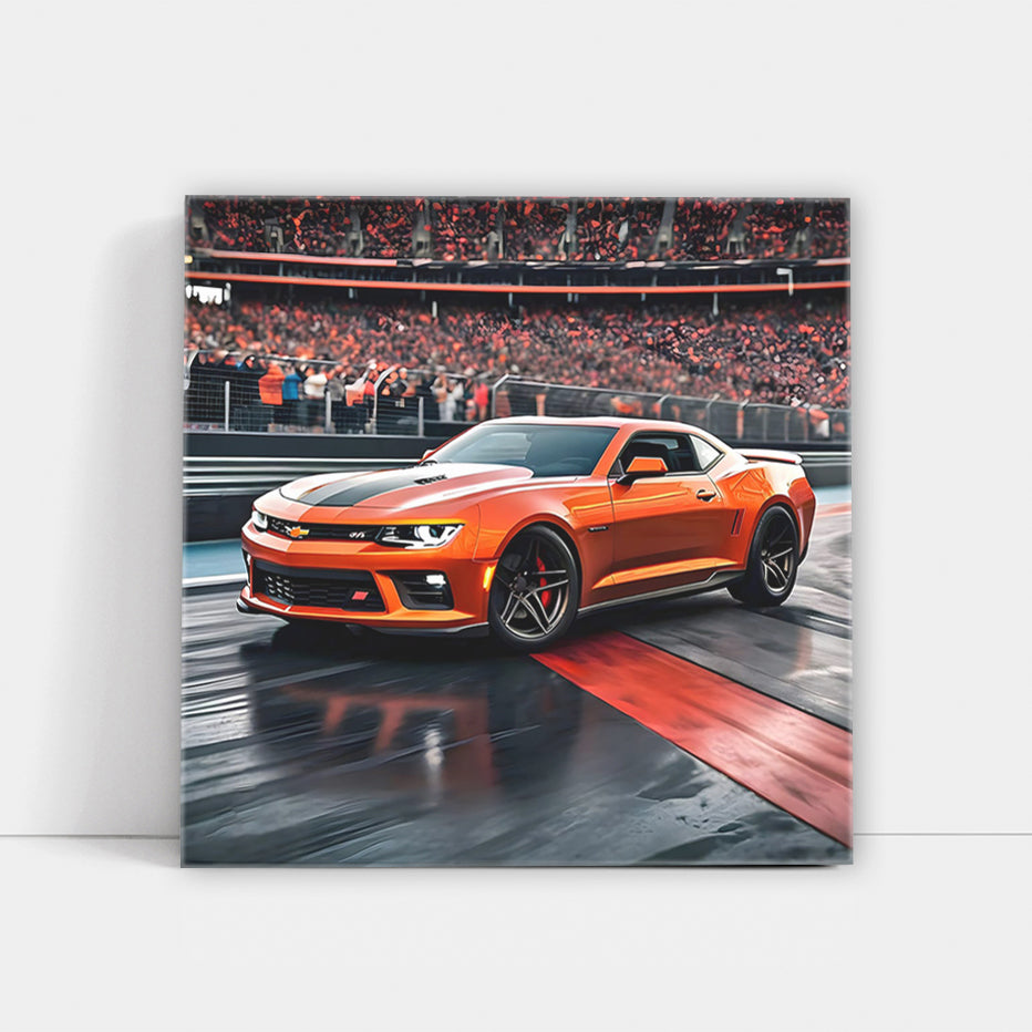 Orange Chevrolet Camaro SS on Racing Track - Power Unleashed