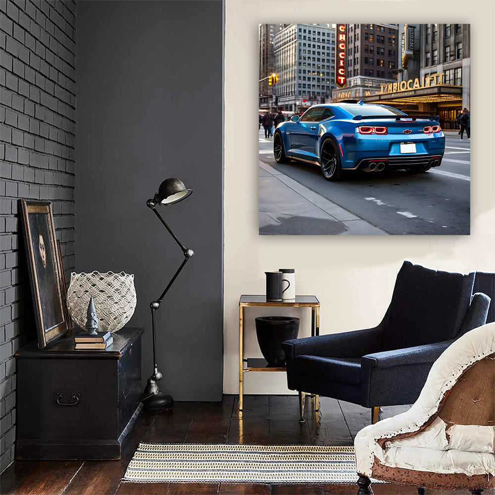 Blue Chevrolet Camaro ZL1 Roars Through Chicago Streets