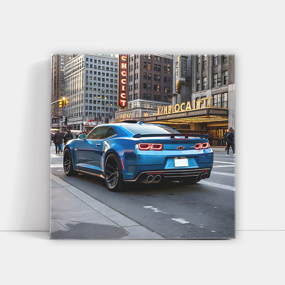 Blue Chevrolet Camaro ZL1 Roars Through Chicago Streets