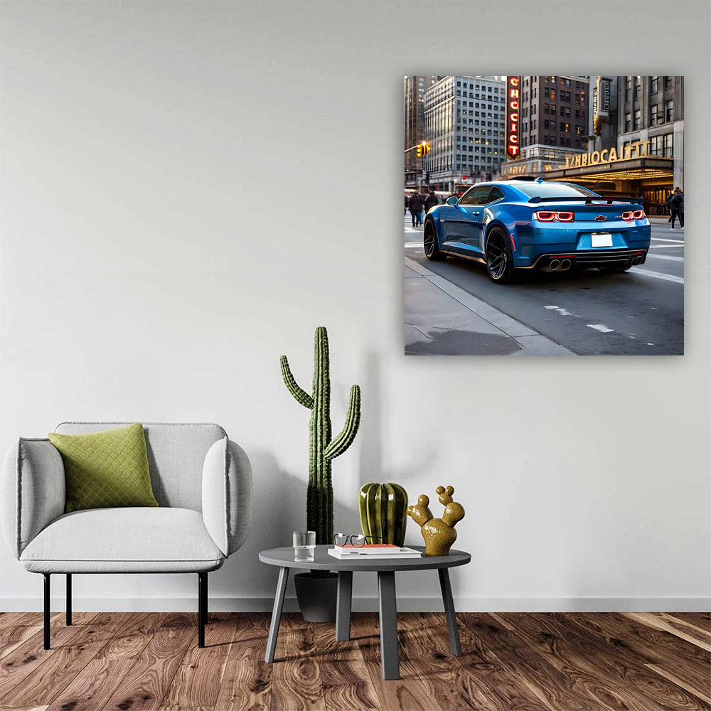 Blue Chevrolet Camaro ZL1 Roars Through Chicago Streets