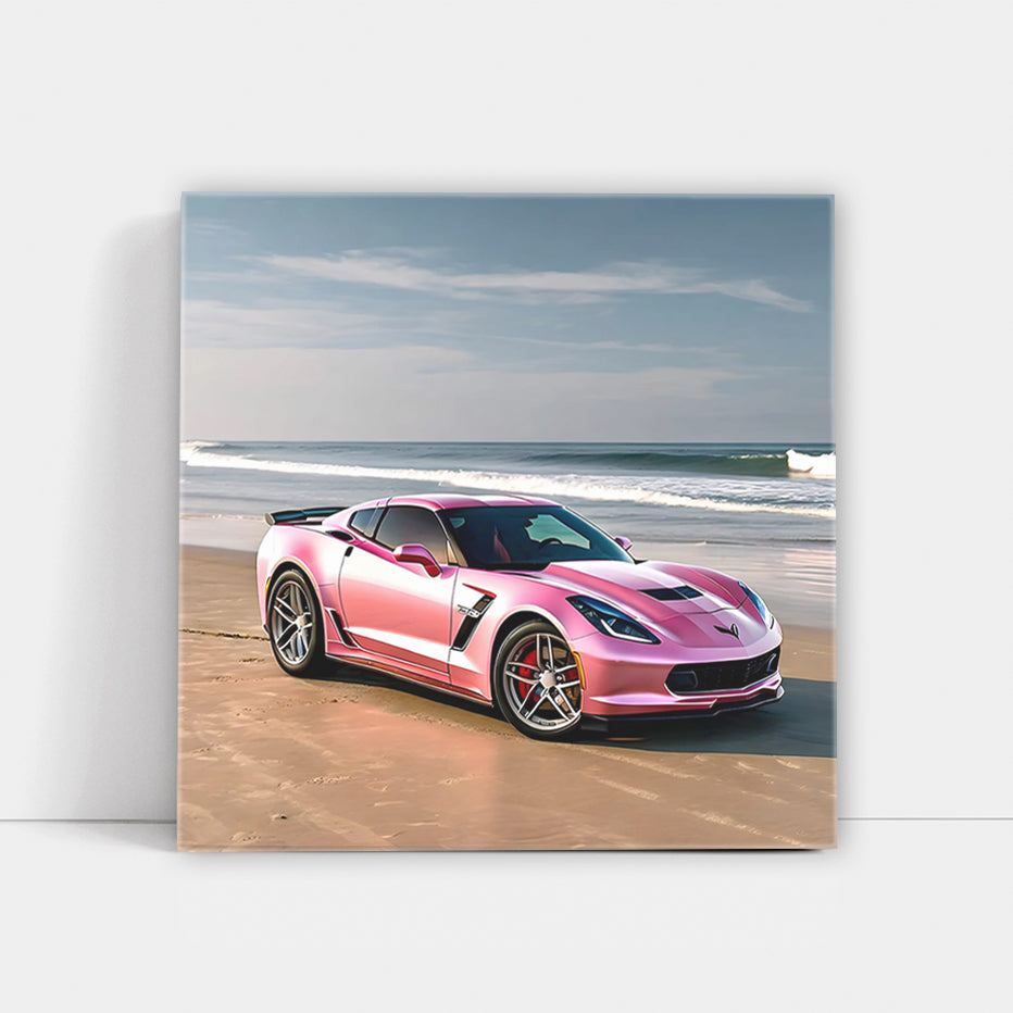 Pink Chevrolet Corvette at Beach - Bold Elegance