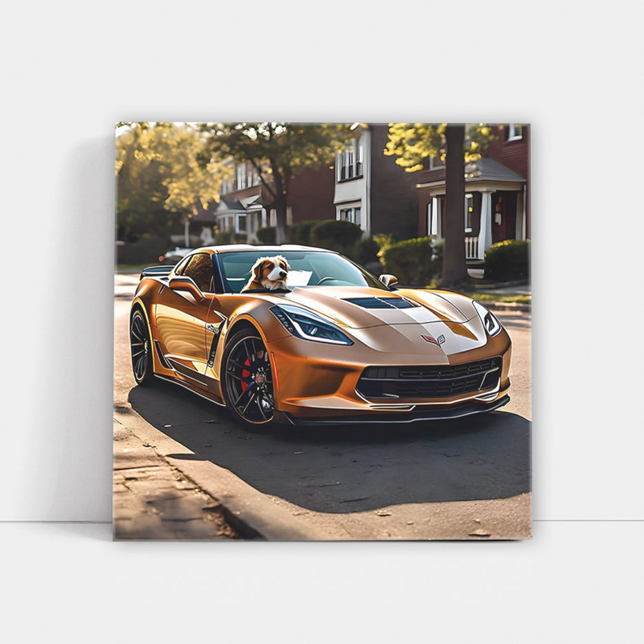Dog with Chevrolet Corvette Stingray in Brown - Speed and Style