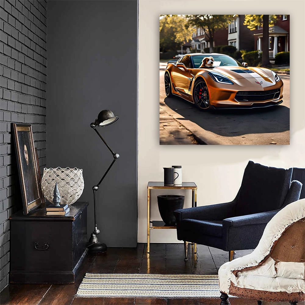 Dog with Chevrolet Corvette Stingray in Brown - Speed and Style