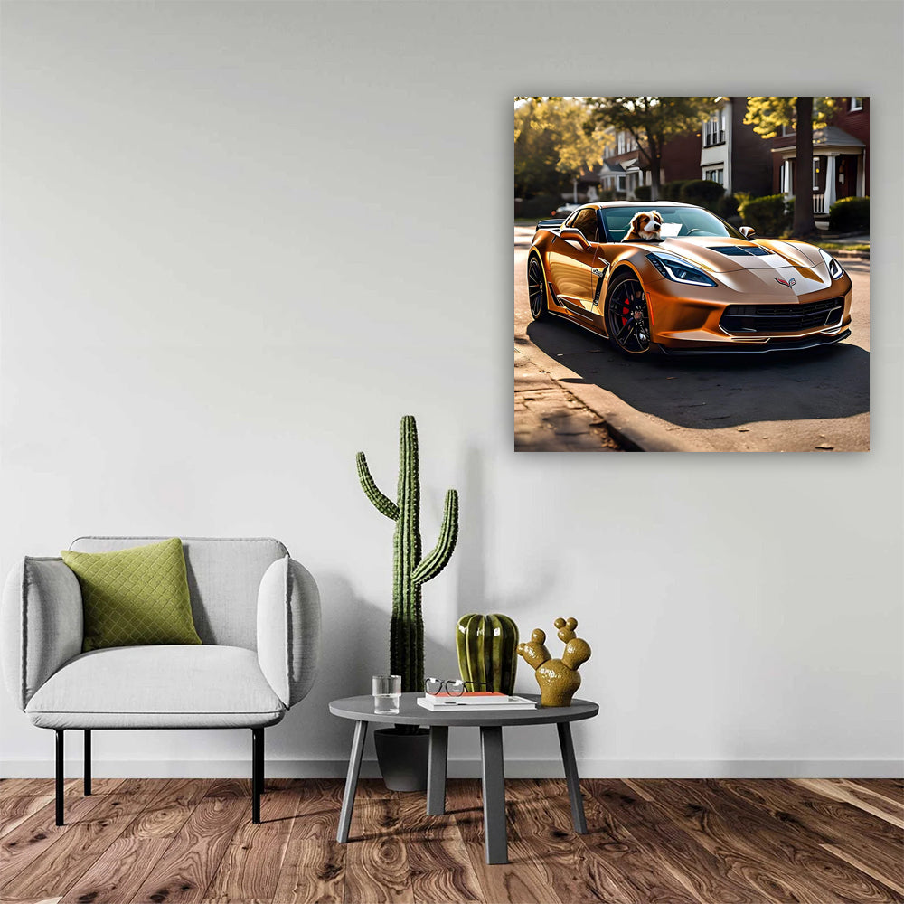 Dog with Chevrolet Corvette Stingray in Brown - Speed and Style