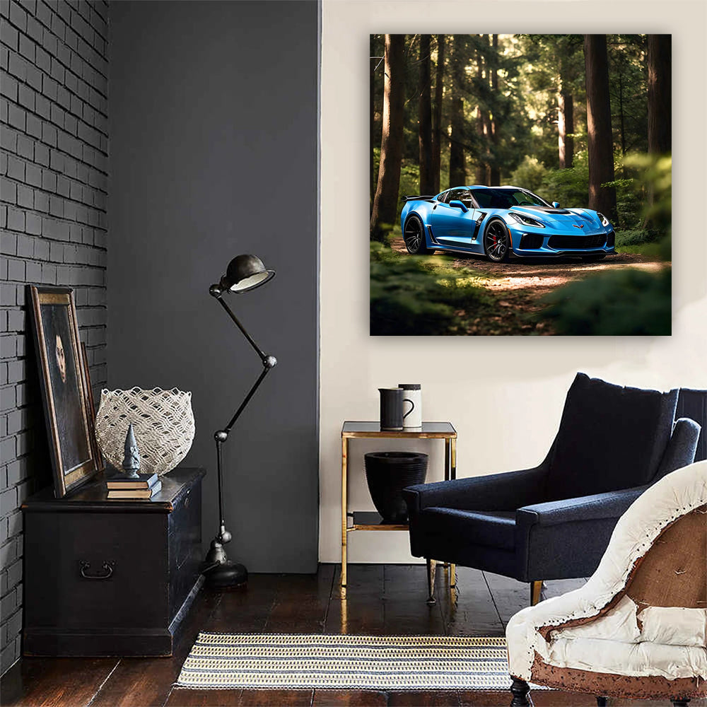 Blue Chevrolet Corvette Z06 in Forest - Speed and Elegance